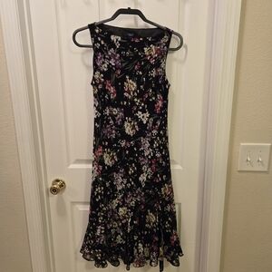 Chaps Black Floral Sleeveless Midi Dress
